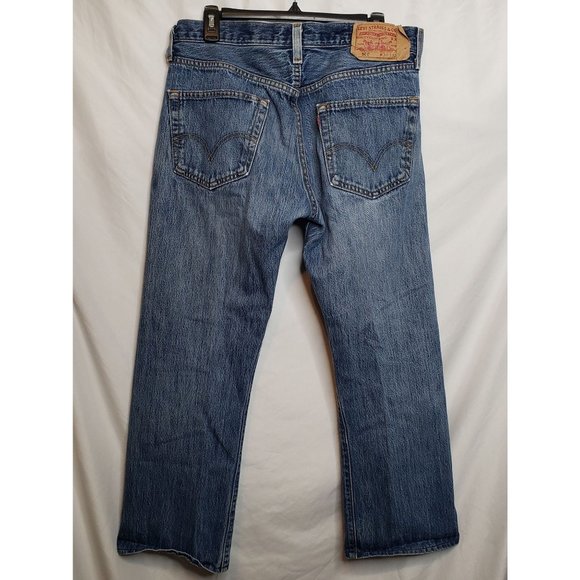 Vintage 90s Levis 501 Dark Blue Button Fly Straight Leg Rip In Knee Tag Size 34 - Picture 11 of 11